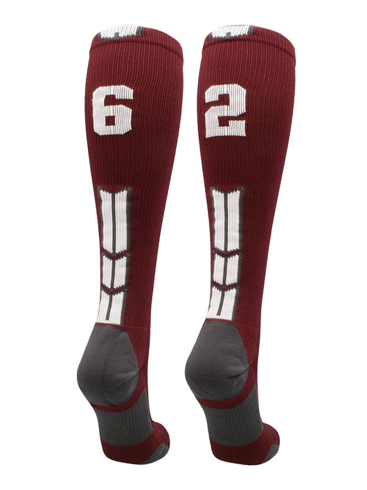 MadSportsStuff socks #62 / Medium Player Id Jersey Number Socks Over the Calf Length Maroon White