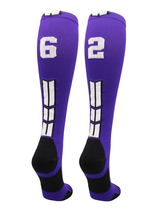 MadSportsStuff socks #62 / Medium Player Id Jersey Number Socks Over the Calf Length Purple White