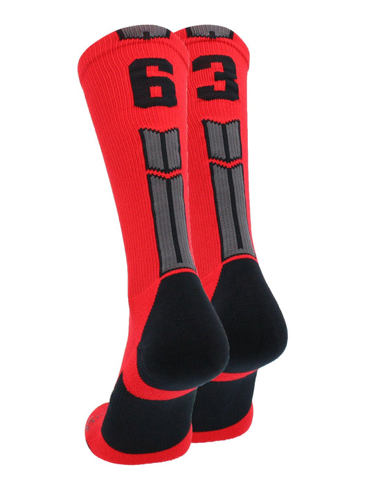 MadSportsStuff socks #63 / Large Player Id Jersey Number Socks Crew Length Red Black