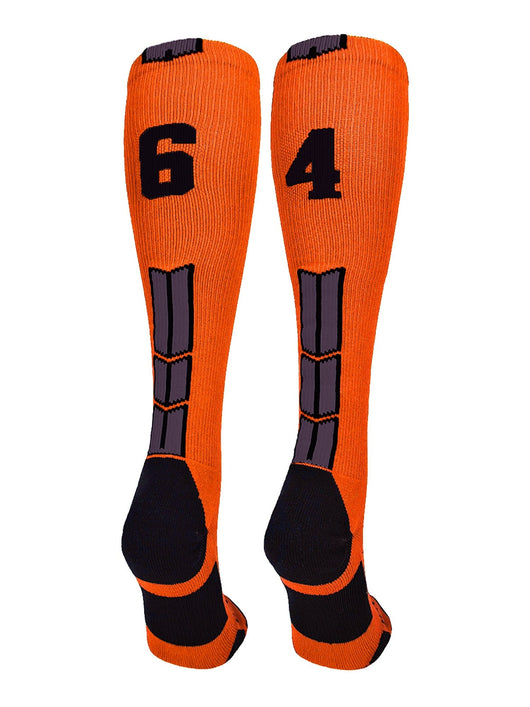 MadSportsStuff socks #64 / Large Player Id Jersey Number Socks Over the Calf Length Orange Black