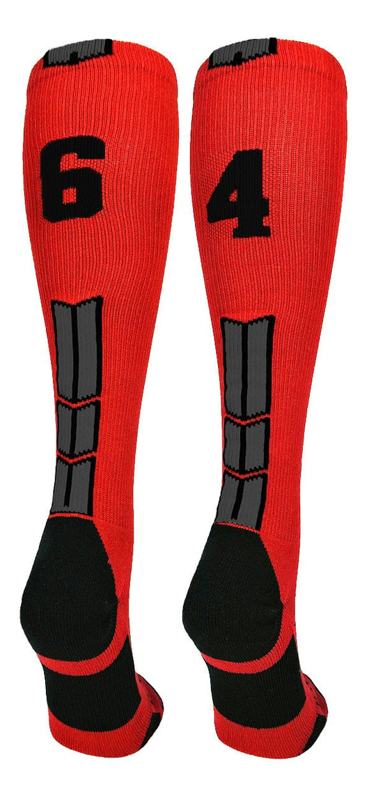 MadSportsStuff socks #64 / Large Player Id Jersey Number Socks Over the Calf Length Red Black