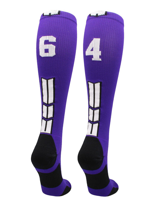 MadSportsStuff socks #64 / Medium Player Id Jersey Number Socks Over the Calf Length Purple White