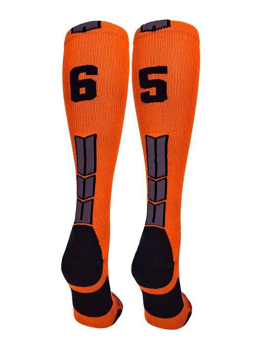 MadSportsStuff socks #65 / Large Player Id Jersey Number Socks Over the Calf Length Orange Black