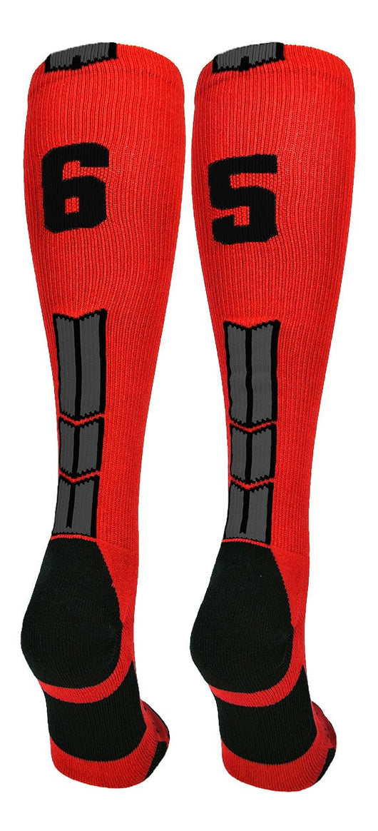 MadSportsStuff socks #65 / Large Player Id Jersey Number Socks Over the Calf Length Red Black