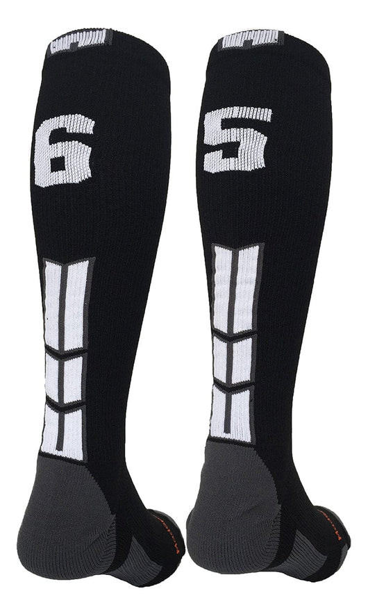 MadSportsStuff socks #65 / Medium Player Id Jersey Number Socks Over the Calf Length Black White