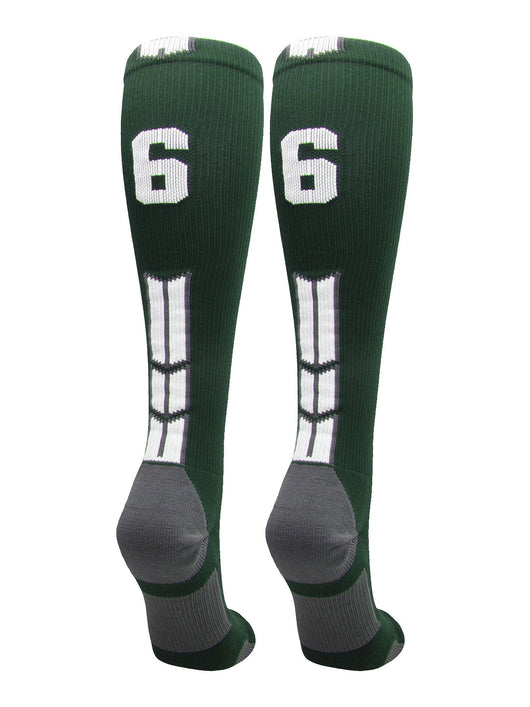 MadSportsStuff socks #66 / Large Player Id Jersey Number Socks Over the Calf Length Dark Green White
