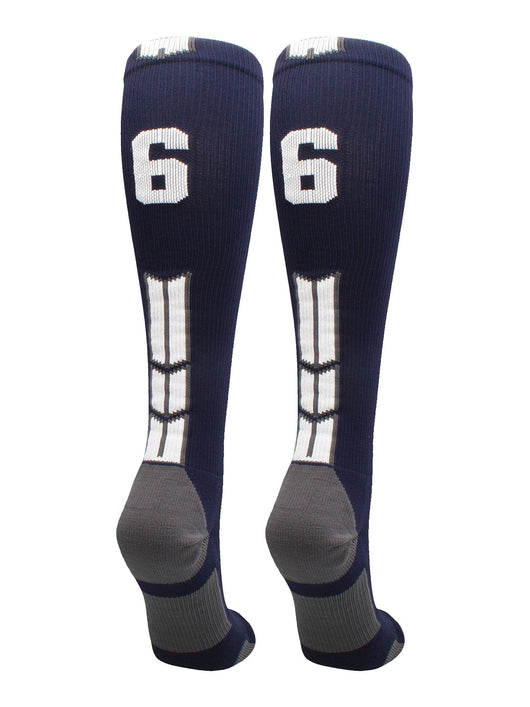 MadSportsStuff socks #66 / Large Player Id Jersey Number Socks Over the Calf Length Navy White