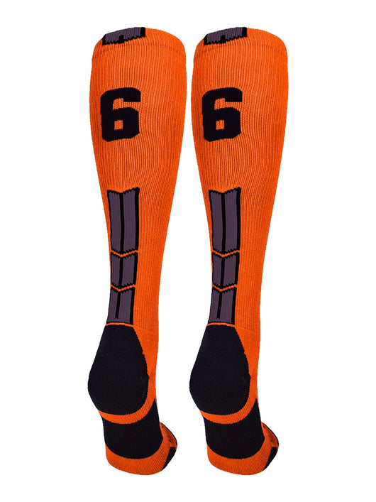 MadSportsStuff socks #66 / Large Player Id Jersey Number Socks Over the Calf Length Orange Black