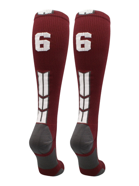 MadSportsStuff socks #66 / Medium Player Id Jersey Number Socks Over the Calf Length Maroon White