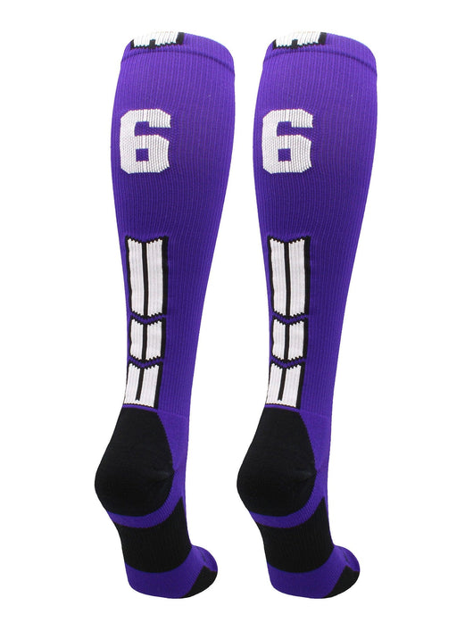 MadSportsStuff socks #66 / Medium Player Id Jersey Number Socks Over the Calf Length Purple White