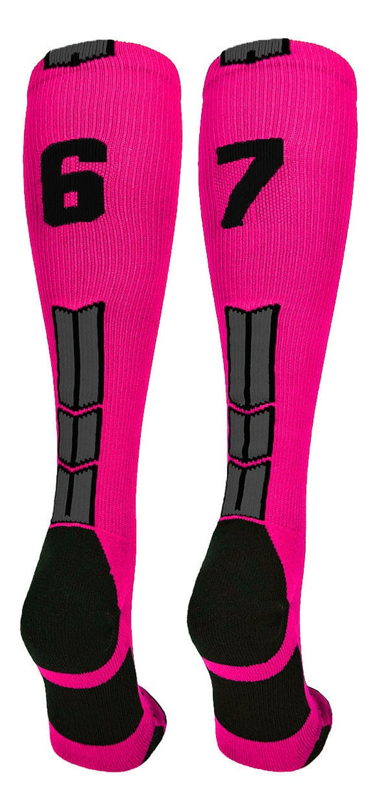 MadSportsStuff socks #67 / Large Player Id Jersey Number Socks Over the Calf Length Neon Pink Black