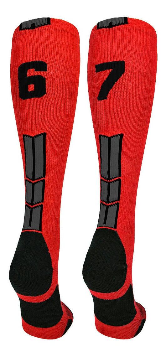 MadSportsStuff socks #67 / Large Player Id Jersey Number Socks Over the Calf Length Red Black