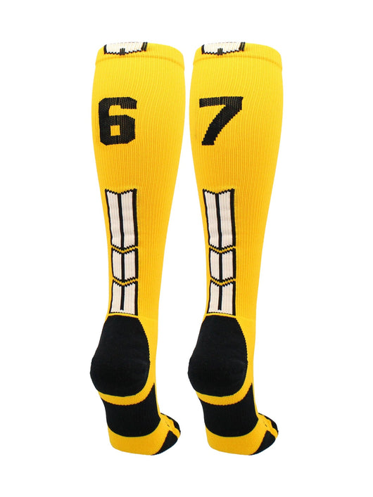 MadSportsStuff socks #67 / Medium Player Id Jersey Number Socks Over the Calf Length Gold Black
