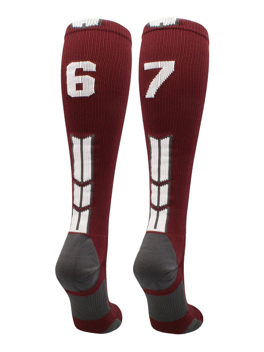 MadSportsStuff socks #67 / Medium Player Id Jersey Number Socks Over the Calf Length Maroon White