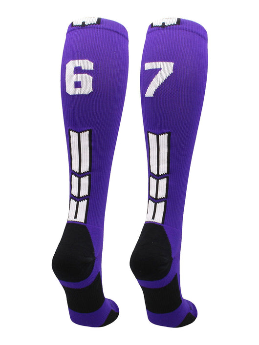 MadSportsStuff socks #67 / Medium Player Id Jersey Number Socks Over the Calf Length Purple White
