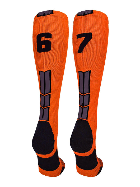 MadSportsStuff socks #67 / Small Player Id Jersey Number Socks Over the Calf Length Orange Black