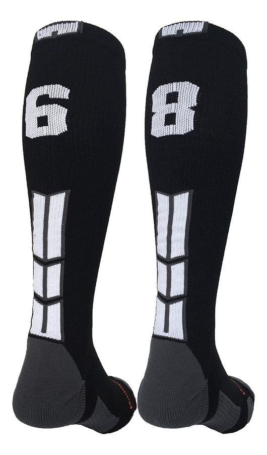 MadSportsStuff socks #68 / Medium Player Id Jersey Number Socks Over the Calf Length Black White