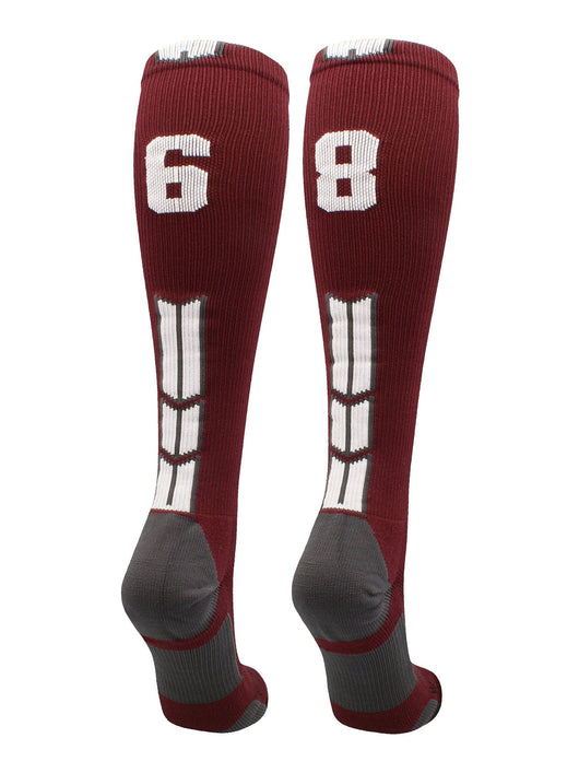 MadSportsStuff socks #68 / Medium Player Id Jersey Number Socks Over the Calf Length Maroon White