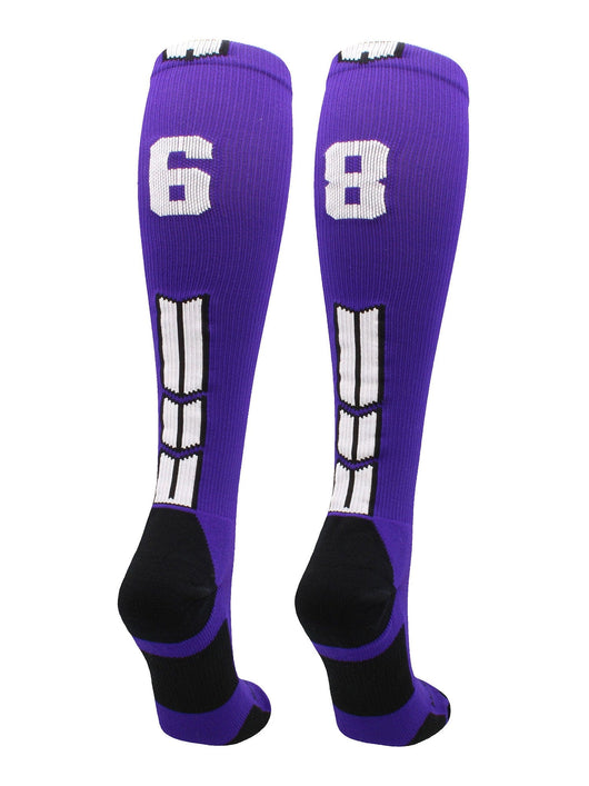 MadSportsStuff socks #68 / Medium Player Id Jersey Number Socks Over the Calf Length Purple White