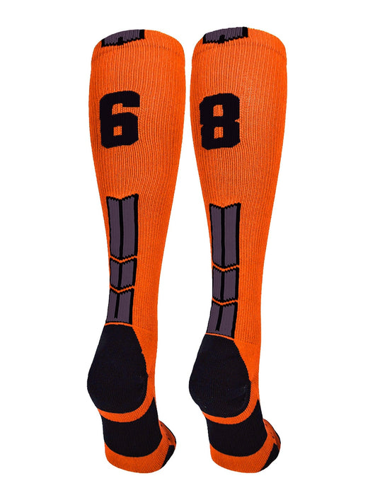 MadSportsStuff socks #68 / Small Player Id Jersey Number Socks Over the Calf Length Orange Black