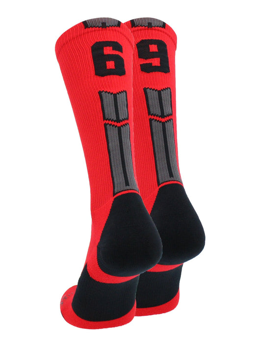 MadSportsStuff socks #69 / Large Player Id Jersey Number Socks Crew Length Red Black