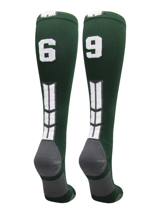 MadSportsStuff socks #69 / Large Player Id Jersey Number Socks Over the Calf Length Dark Green White