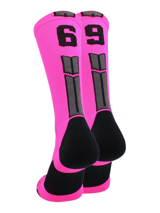 MadSportsStuff socks #69 / Medium Player Id Jersey Number Socks Crew Length Neon Pink Black