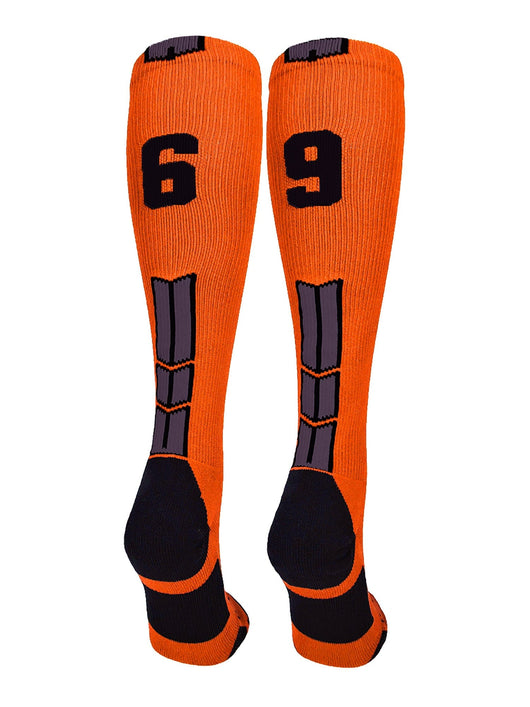 MadSportsStuff socks #69 / Small Player Id Jersey Number Socks Over the Calf Length Orange Black
