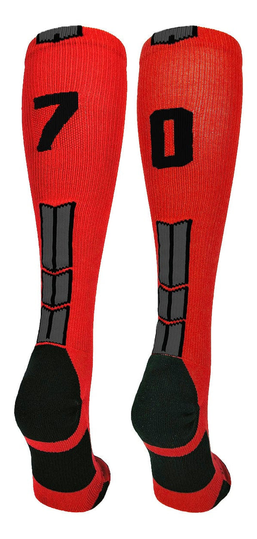 MadSportsStuff socks #70 / Large Player Id Jersey Number Socks Over the Calf Length Red Black