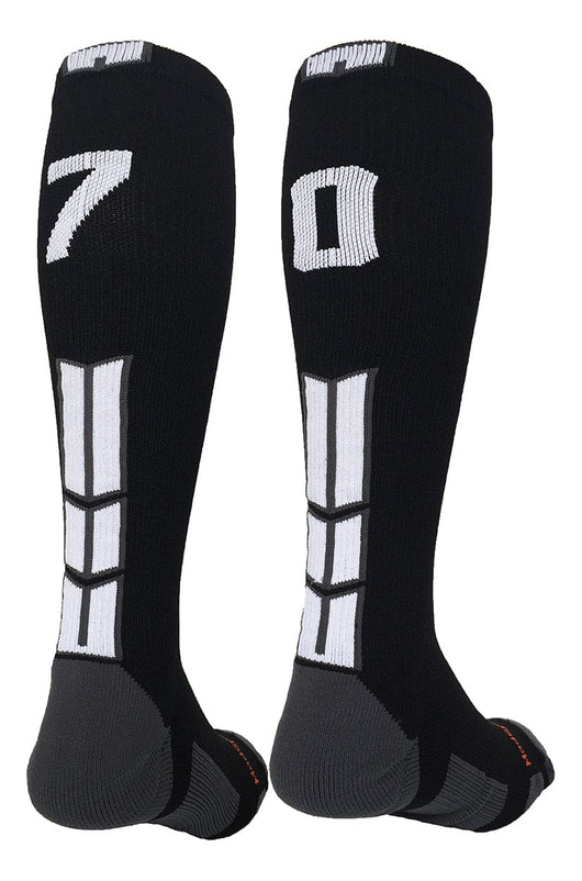 MadSportsStuff socks #70 / Medium Player Id Jersey Number Socks Over the Calf Length Black White