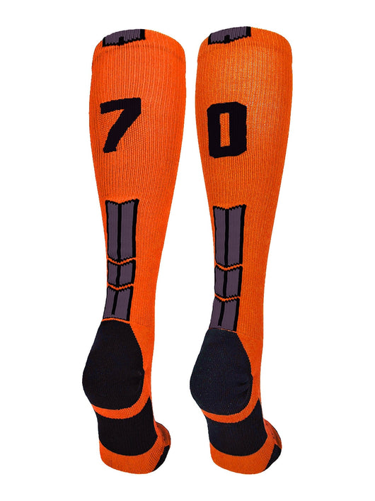 MadSportsStuff socks #70 / Small Player Id Jersey Number Socks Over the Calf Length Orange Black