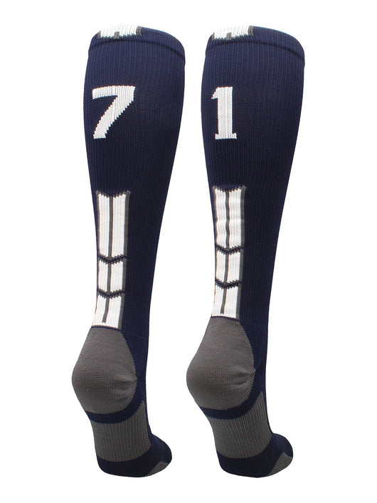 MadSportsStuff socks #71 / Large Player Id Jersey Number Socks Over the Calf Length Navy White