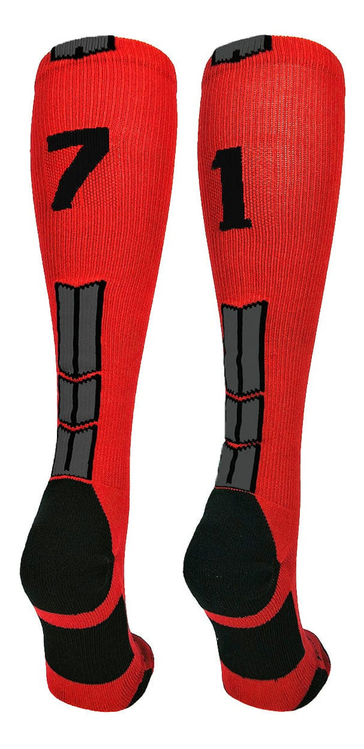 MadSportsStuff socks #71 / Large Player Id Jersey Number Socks Over the Calf Length Red Black
