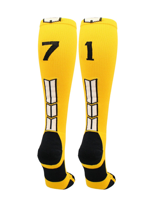 MadSportsStuff socks #71 / Medium Player Id Jersey Number Socks Over the Calf Length Gold Black