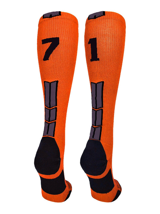 MadSportsStuff socks #71 / Small Player Id Jersey Number Socks Over the Calf Length Orange Black