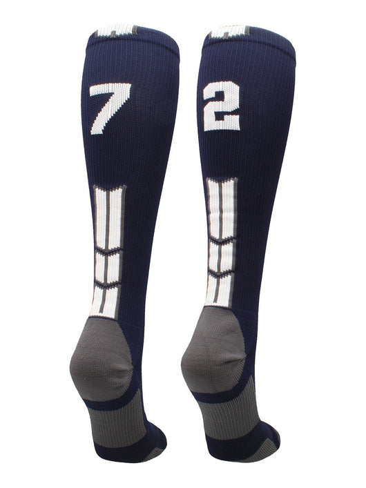 MadSportsStuff socks #72 / Large Player Id Jersey Number Socks Over the Calf Length Navy White