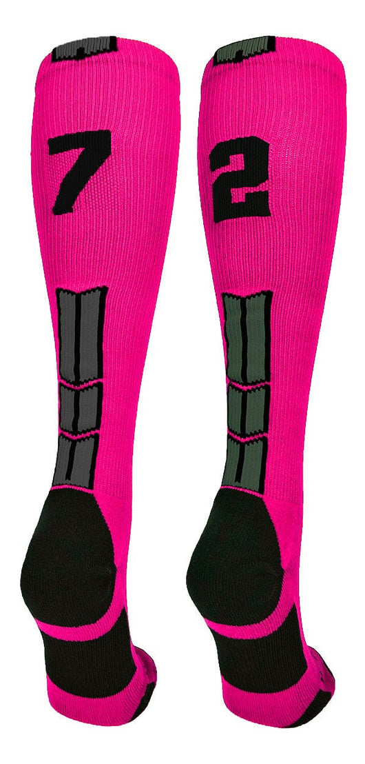 MadSportsStuff socks #72 / Large Player Id Jersey Number Socks Over the Calf Length Neon Pink Black