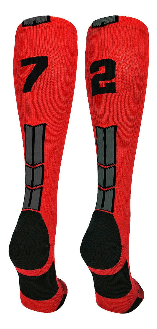 MadSportsStuff socks #72 / Large Player Id Jersey Number Socks Over the Calf Length Red Black