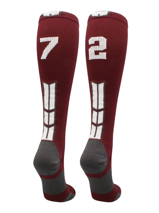 MadSportsStuff socks #72 / Medium Player Id Jersey Number Socks Over the Calf Length Maroon White