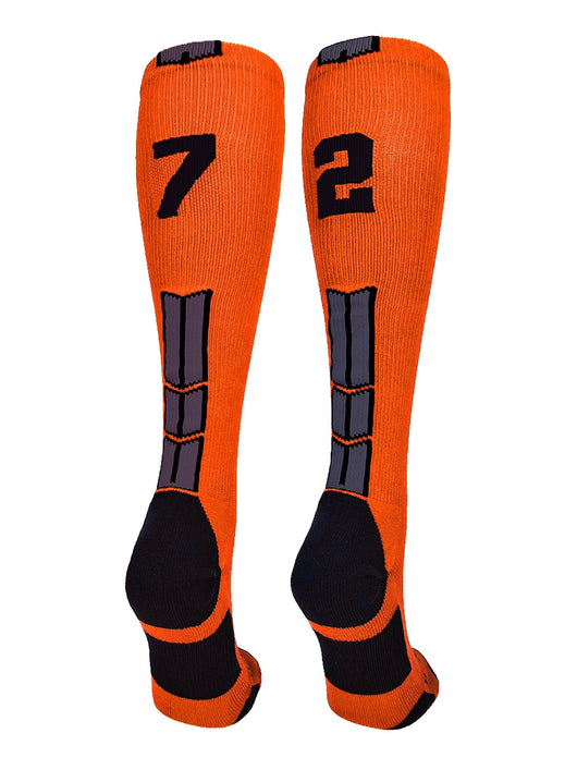 MadSportsStuff socks #72 / Small Player Id Jersey Number Socks Over the Calf Length Orange Black