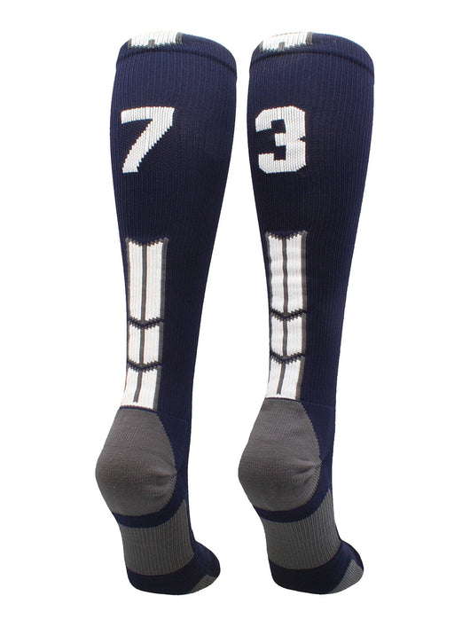 MadSportsStuff socks #73 / Large Player Id Jersey Number Socks Over the Calf Length Navy White