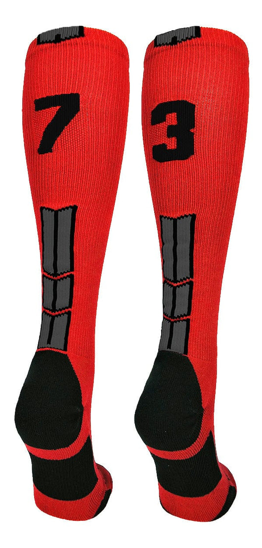 MadSportsStuff socks #73 / Large Player Id Jersey Number Socks Over the Calf Length Red Black
