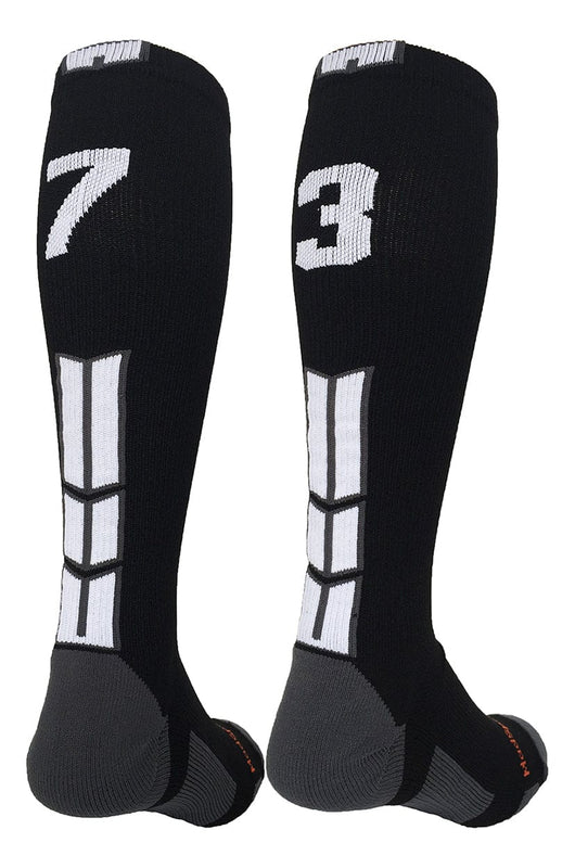 MadSportsStuff socks #73 / Medium Player Id Jersey Number Socks Over the Calf Length Black White