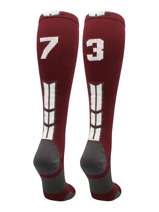 MadSportsStuff socks #73 / Medium Player Id Jersey Number Socks Over the Calf Length Maroon White
