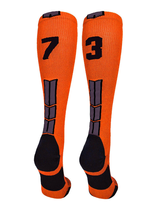 MadSportsStuff socks #73 / Small Player Id Jersey Number Socks Over the Calf Length Orange Black