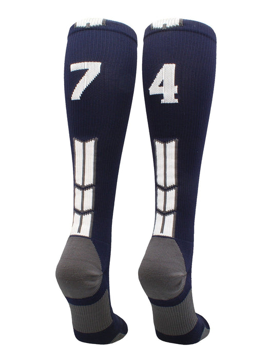 MadSportsStuff socks #74 / Large Player Id Jersey Number Socks Over the Calf Length Navy White
