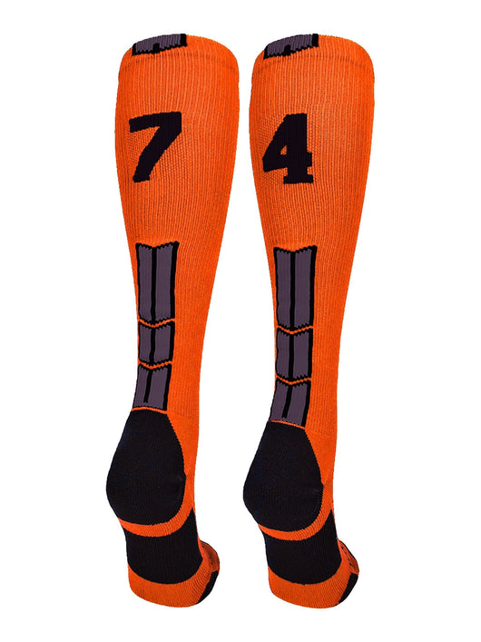 MadSportsStuff socks #74 / Large Player Id Jersey Number Socks Over the Calf Length Orange Black