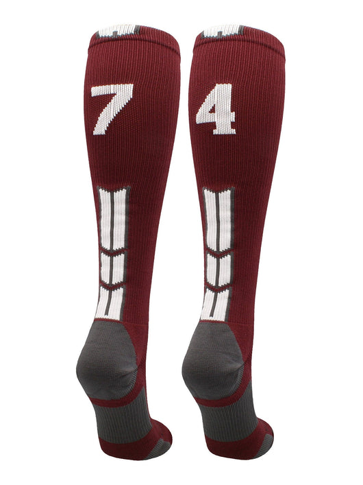 MadSportsStuff socks #74 / Medium Player Id Jersey Number Socks Over the Calf Length Maroon White