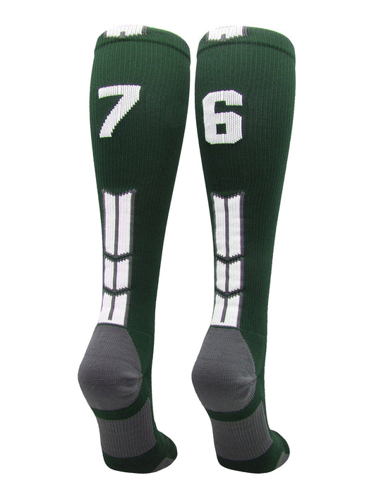 MadSportsStuff socks #76 / Large Player Id Jersey Number Socks Over the Calf Length Dark Green White
