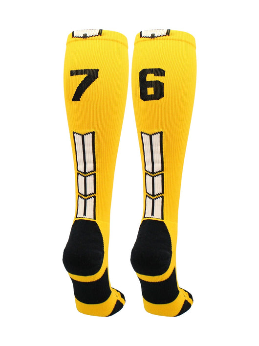 MadSportsStuff socks #76 / Large Player Id Jersey Number Socks Over the Calf Length Gold Black